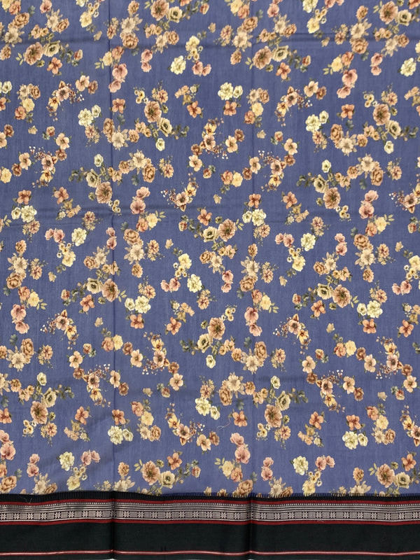 Blue & Black: Floral Cotton Saree