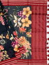 Charcoal & Crimson Floral Cotton Saree