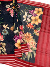 Charcoal & Crimson Floral Cotton Saree