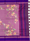 Mauve Bliss: Floral Print Cotton Saree with Striped Pallu