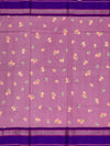 Mauve Bliss: Floral Print Cotton Saree with Striped Pallu