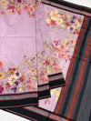Lilac Orchard: Floral Cotton Saree with Charcoal & Rust Striped Pallu