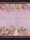 Lilac Orchard: Floral Cotton Saree with Charcoal & Rust Striped Pallu