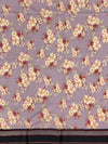 Lilac Orchard: Floral Cotton Saree with Charcoal & Rust Striped Pallu