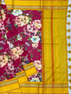 Radiant Fuchsia & Mustard: Floral Cotton Saree
