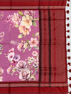 Vibrant Magenta Floral Printed Cotton Saree with Maroon Border
