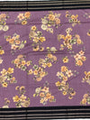 Lavender Dusk: Floral Cotton Saree with Charcoal Black Zari Border