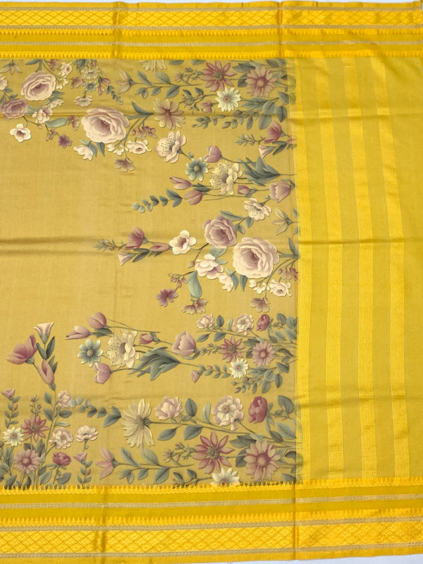 Mustard Floral Cotton Saree