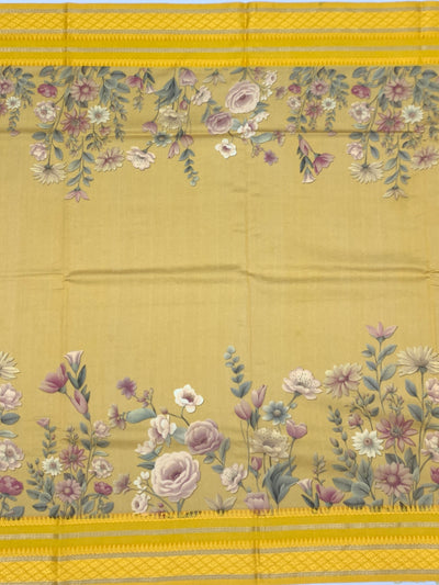 Mustard Floral Cotton Saree
