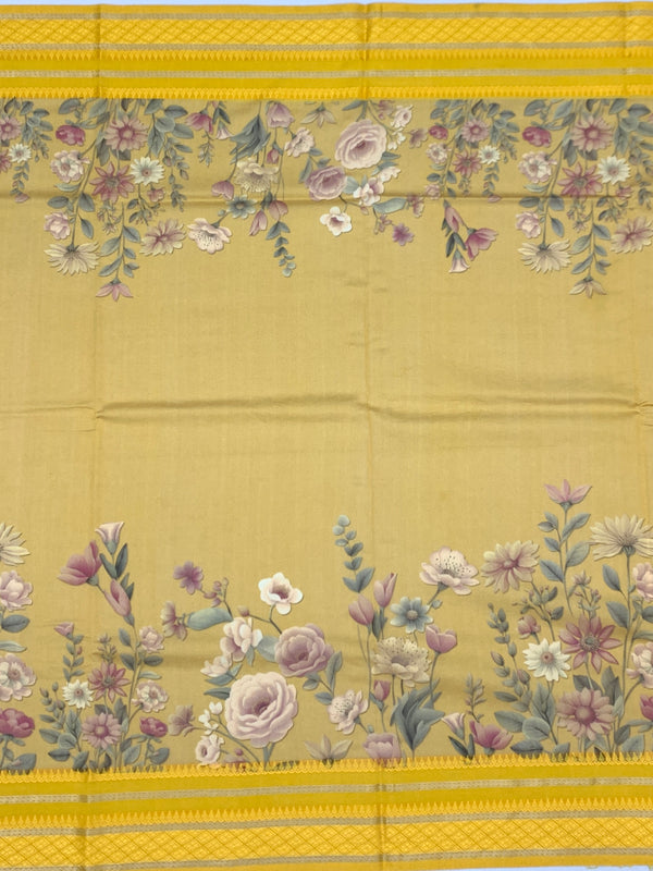 Mustard Floral Cotton Saree