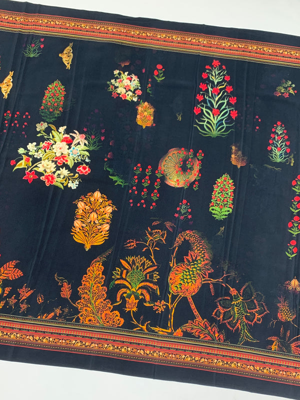 Crepe Floral Printed Saree Black In Colour