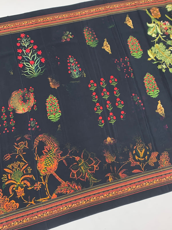 Crepe Floral Printed Saree Black In Colour