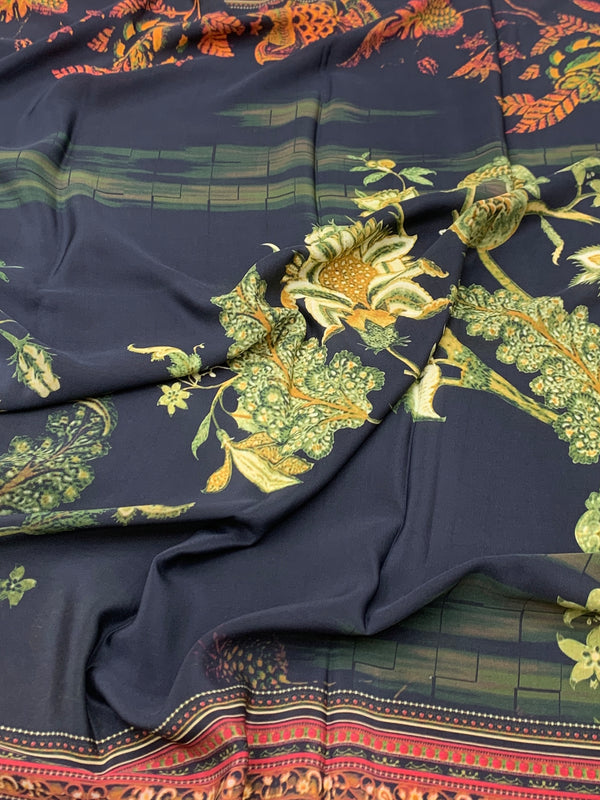Crepe Floral Printed Saree Black In Colour
