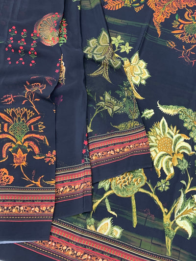 Crepe Floral Printed Saree Black In Colour
