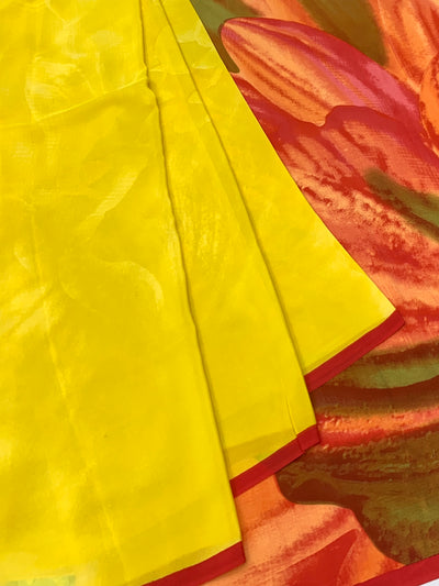 Crepe Floral Printed Saree Yellow In Colour