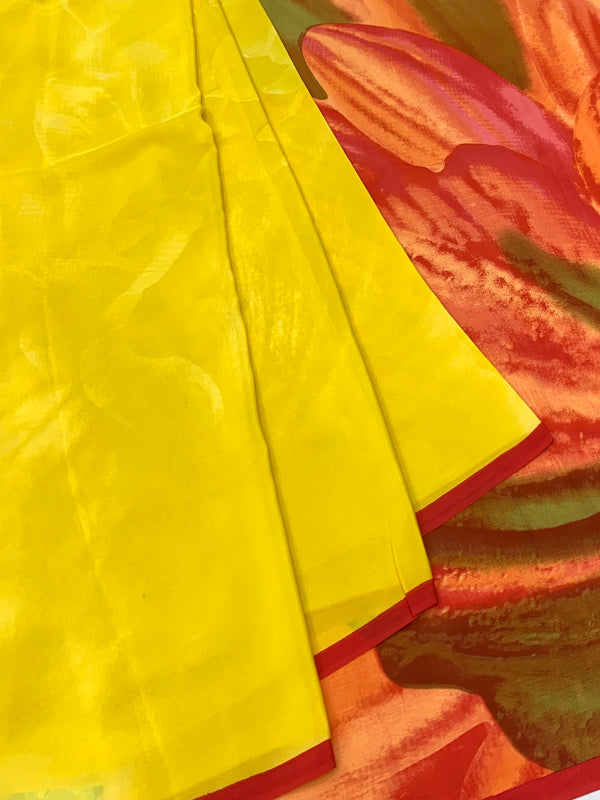 Crepe Floral Printed Saree Yellow In Colour