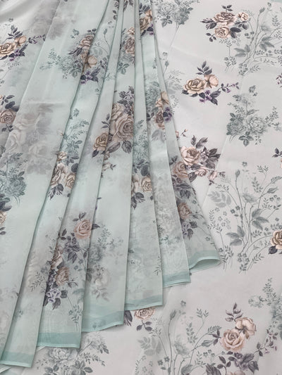 Georgette Floral Printed Saree Ice-Blue In Colour