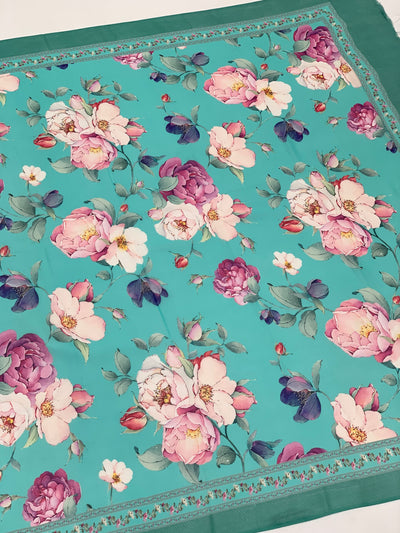 Georgette Floral Printed Saree Turquoise-Blue In Colour