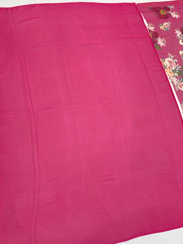 Georgette Floral Printed Saree Pink In Colour