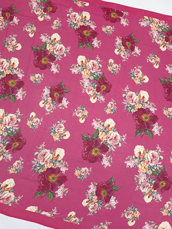 Georgette Floral Printed Saree Pink In Colour