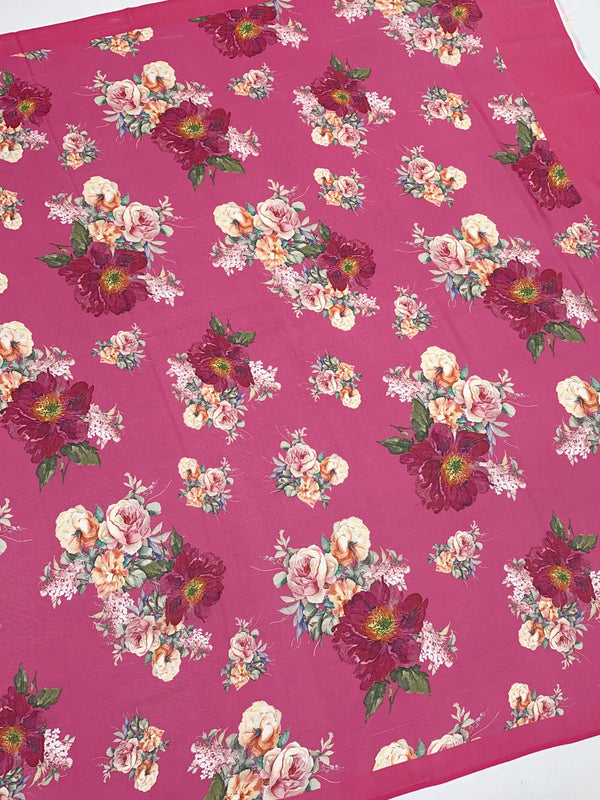 Georgette Floral Printed Saree Pink In Colour