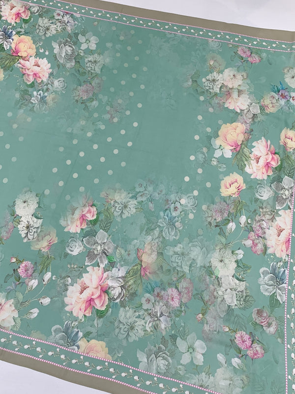 Georgette Floral Printed Saree Sea-Green In Colour