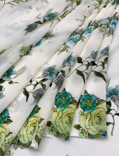 Georgette Floral Printed Saree White In Colour