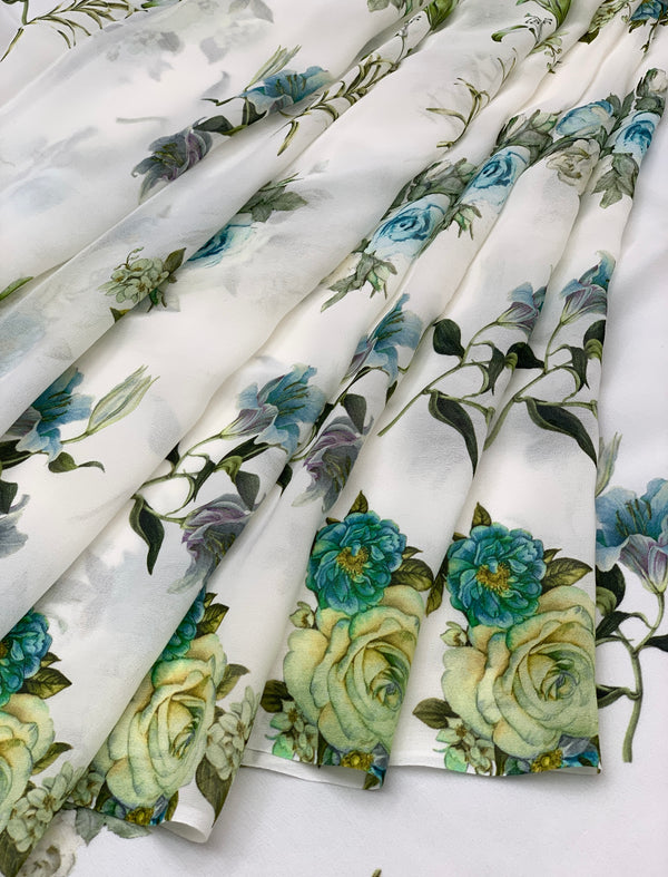 Georgette Floral Printed Saree White In Colour