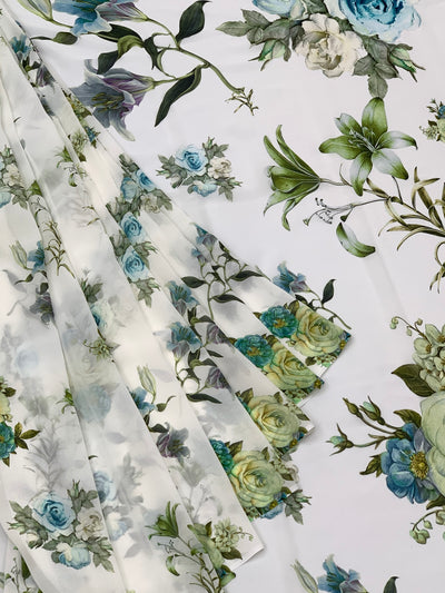 Georgette Floral Printed Saree White In Colour