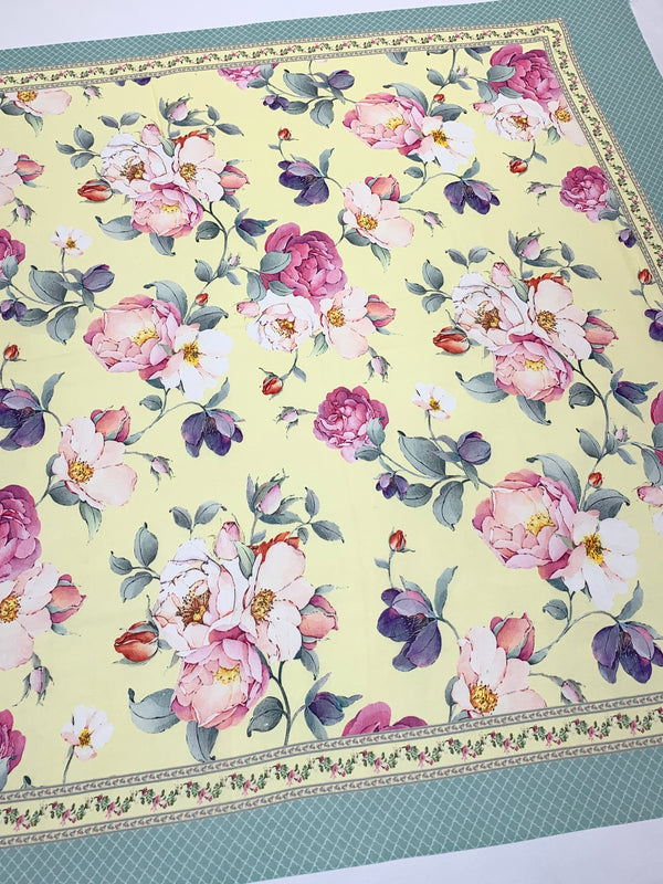 Georgette Floral Printed Saree Light Lemon-Yellow In Colour