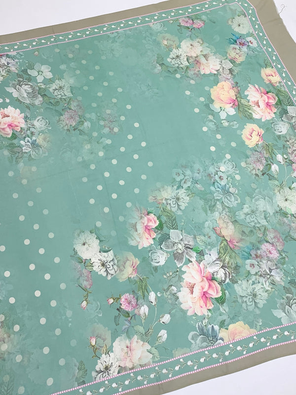 Georgette Floral Printed Saree Sea-Green In Colour