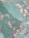Georgette Floral Printed Saree Sea-Green In Colour
