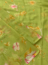 Chiffon Floral Print Saree Green In Colour