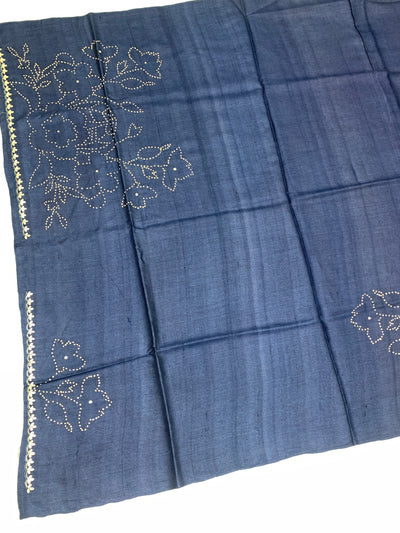 Tussore Saree Navy-Blue In Colour