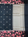 Midnight Bloom Black Tussore Saree with Pink Floral Border