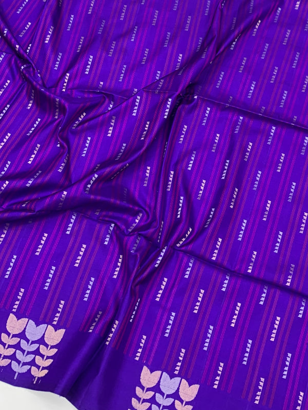 Royal Purple Soft Silk Saree with Woven Zari Leaf Motifs