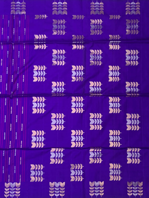 Royal Purple Soft Silk Saree with Woven Zari Leaf Motifs