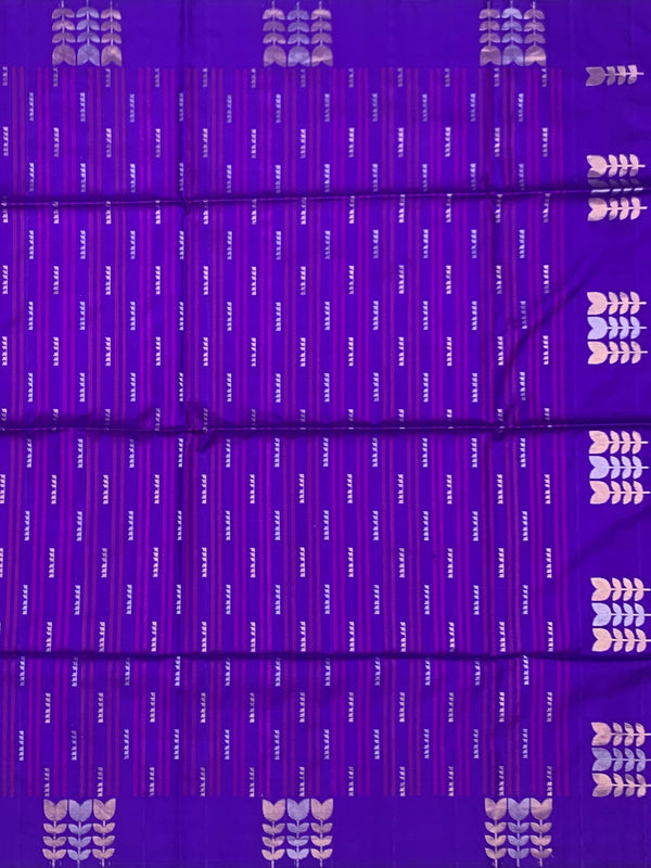 Royal Purple Soft Silk Saree with Woven Zari Leaf Motifs