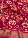 Ikat Saree Hot-Pink In Colour