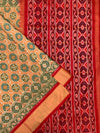 Ikat Saree Mehendi-Green In Colour