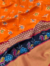 Ikat Saree Orange In Colour
