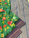 Tussore Prints Saree Bottle-Green In Colour
