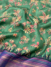 Tussore Prints Saree Bottle-Green In Colour