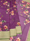 Enchanting Plum Purple Floral Kota Saree with Zari Border