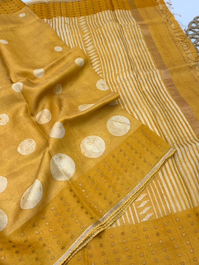 Mustard Tussar Tissue Saree with Polka Motifs