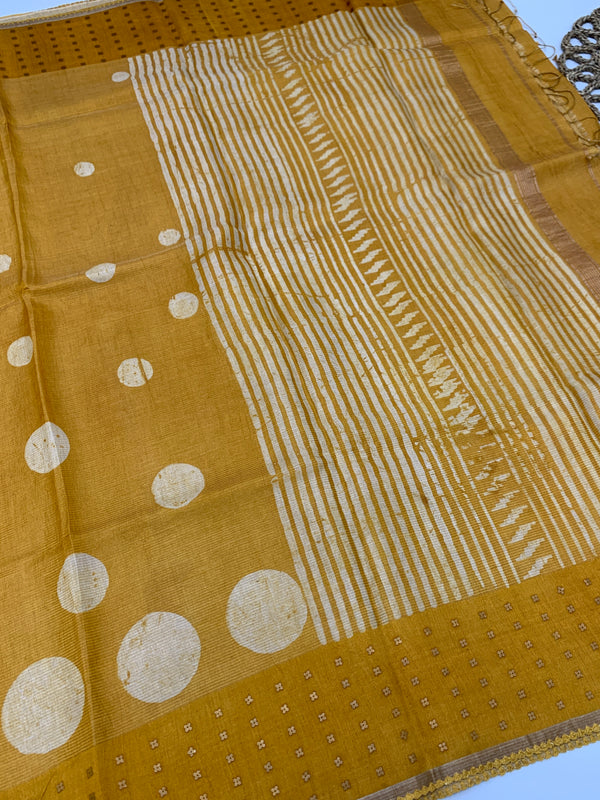 Mustard Tussar Tissue Saree with Polka Motifs