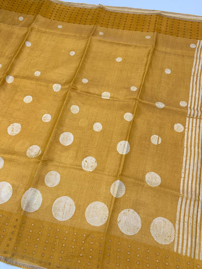 Mustard Tussar Tissue Saree with Polka Motifs