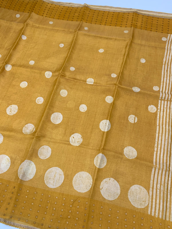 Mustard Tussar Tissue Saree with Polka Motifs
