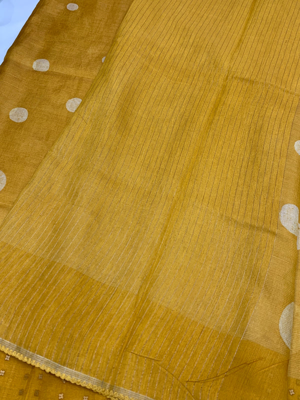 Mustard Tussar Tissue Saree with Polka Motifs