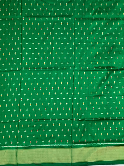 Handcrafted Emerald Green Ikat Silk Saree